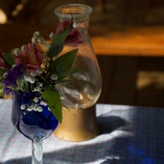 Flowers and lantern on table